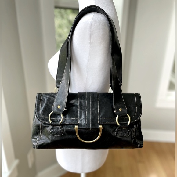 Vintage Handbags - Vintage Y2K Apt. 9 Black Aged Brass Shoulder Bag Purse